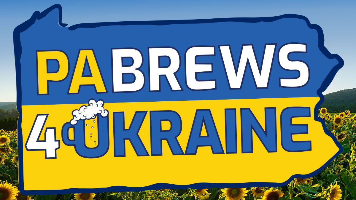 PABrews4Ukraine logo with a Pennsylvania sunflower field in the background